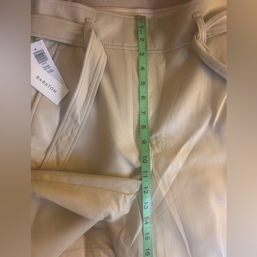 🥯 NWT Aritzia Vegan Belted Pant Trouser Sand White Sz 8 - Picture 10 of 11